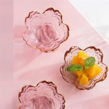 3Pcs Small Glass Plate with Golden Border  Seasoning Dessert Cute Style Sakura Bowl for Ice Cream Salad