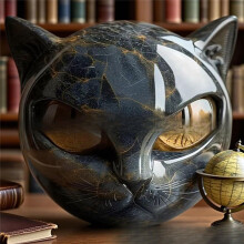 Stone Sculpture Figurine - Handcrafted Marble- Resin Statue with Amber Eyes Elegant Shelf Decor for Home