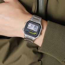 Digital Sports Watch Men Women 50m Water Resistant 42.9mm Steel Strap