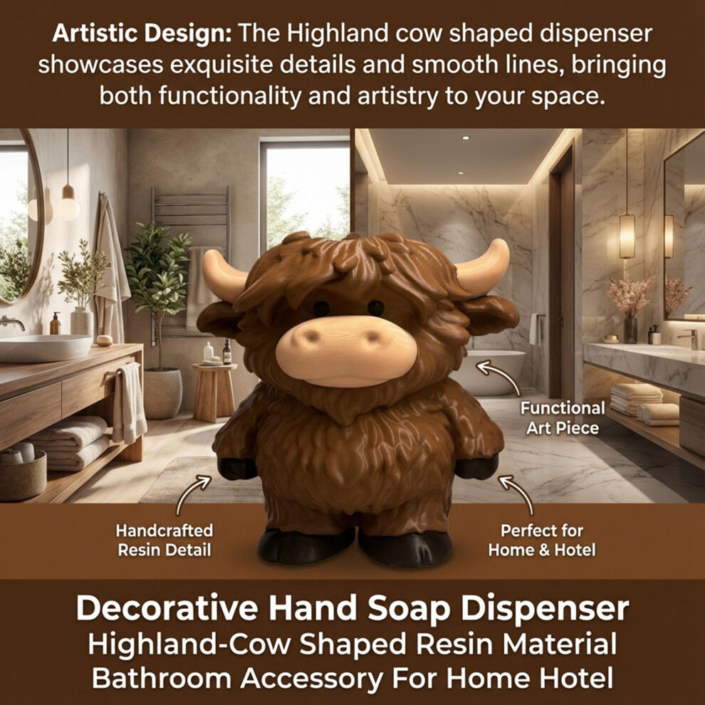 Roc-Electron Dark/Brown ( Brown) Highland Cow Resin Soap Dispenser For Bathroom