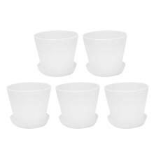 5X Plastic Plant Flower Pot Planter with Saucer Tray Round Gloss Home Garden Decor, White Upper Caliber,10cm / 3.94Inch