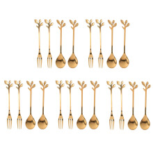 Geschirr Gold Blatt - Kaffee LöFfel Gabel, 20 Er Pack (10 LöFfel, 10 Gabeln) Kleiner Demitasse Espresso LöFfel und Vorspeise Dessert Gabel Set, 4.7