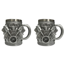 2X Personalisierte Edelstahltasse mit Motormotiv, Kreative Kaffeetasse mit 3D-Automotor-Design für Autoliebhaber und V8-Fans