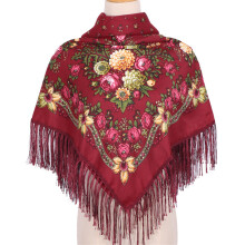 Multifunctional Tassels Trimmed Shawl Scarf Flower-Burgundy