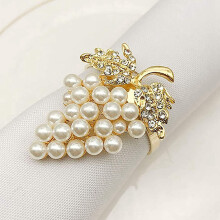 Grapes Napkin Rings Set of 12, with Glittering Imitation Diamond and Pearls Inlay Alloy Napkin Ring Holder
