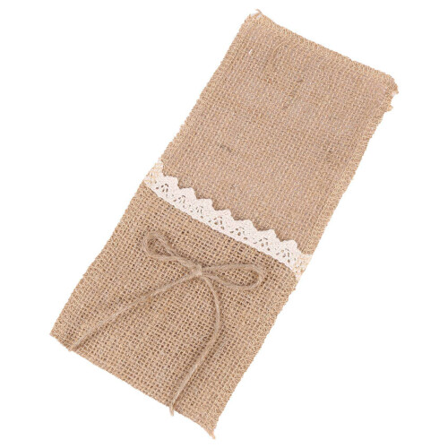 40PCS Country Wedding Table Silverware Holder Natural Burlap Cutlery Pockets Fork Pockets Rustic Wedding Decoration