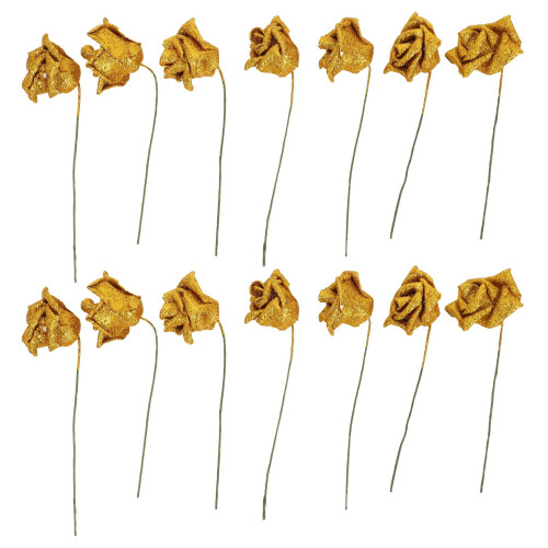 14Pcs Foam Glitter Artificial Rose Decor, Gold