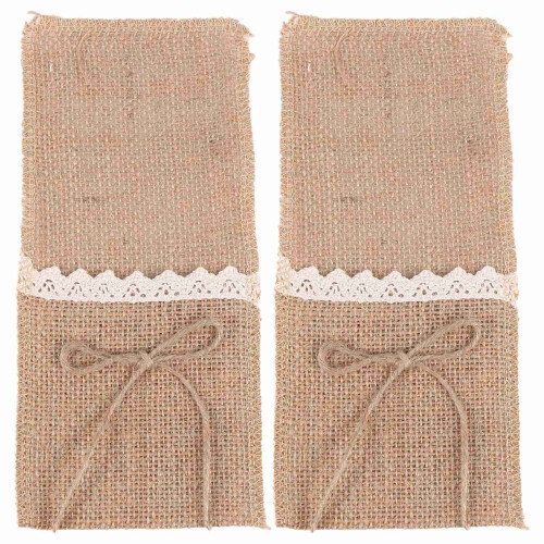 40PCS Country Wedding Table Silverware Holder Natural Burlap Cutlery Pockets Fork Pockets Rustic Wedding Decoration 1