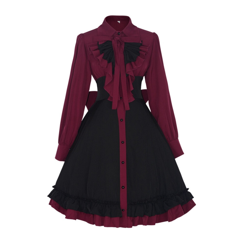 (L) Medieval Gothic Bow Dress Women’s Renaissance Steampunk Costume Outfit