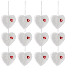 Valentines Day Decorations - 6PCS Fuzzy Heart Plush-White 12