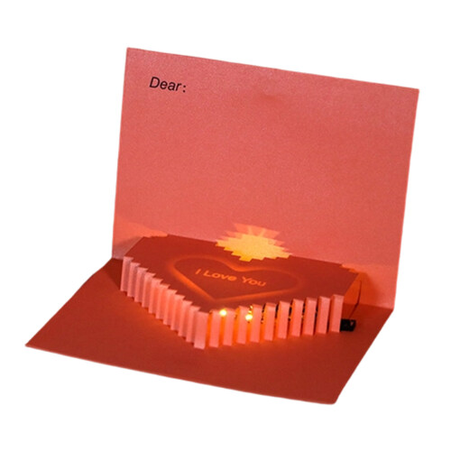 Pink Heart 3D Card Feature Recordable Message and Light for