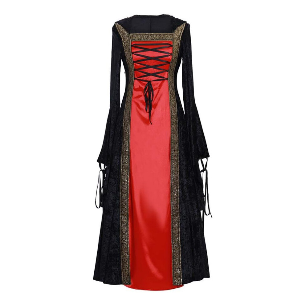 (, M) Renaissance Medieval Royal Queen Costume Women Historical Theater Long Gown Red