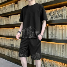 Black Men's Summer Suit, Cotton 2-Piece Set