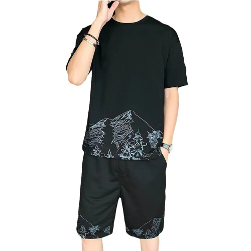 Black Cotton Summer Suit for Men, 2-Piece
