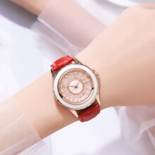 Orologio al quarzo con quadrante oro rosa e cinturino rosso 28mAh 37.3mm