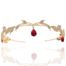 (Red, Gold) Rhinestone Hair Hoop Headpiece - Non-slip Metal Accessory
