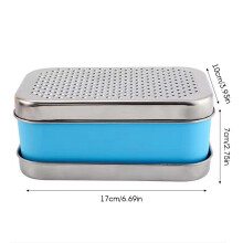 (Blue, S) Stainless Steel Cheese Grater with Container