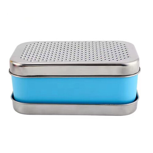 (Blue, S) Stainless Steel Cheese Grater with Container 1