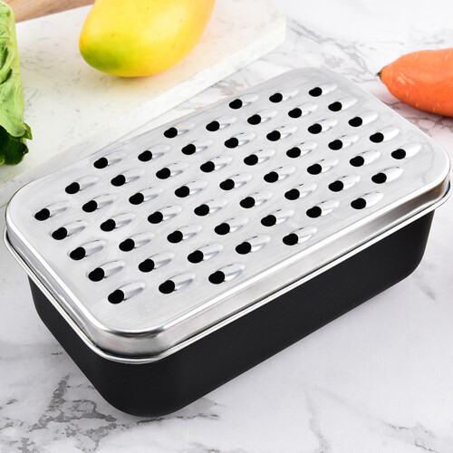 (Black, S) Stainless Steel Cheese Grater with Container 2