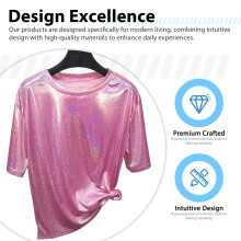 (Pink, S) T-shirt Femme Pailleté Coupe Large