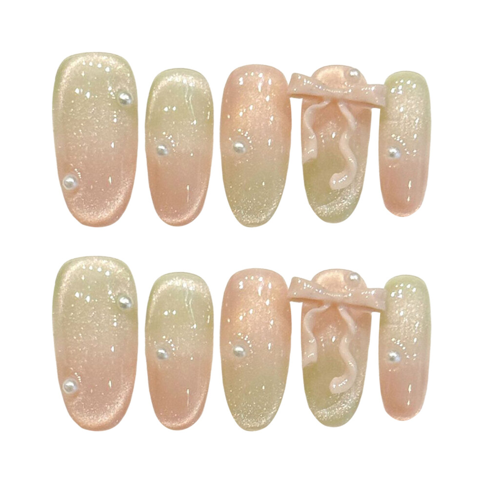 Dcph-Clothing (582 Medium Oval, Xs) Gradient Pink Green Pearl False Nails 10Pcs