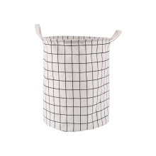 Foldable Grid Cotton Linen Hamper for Family Storage-White S