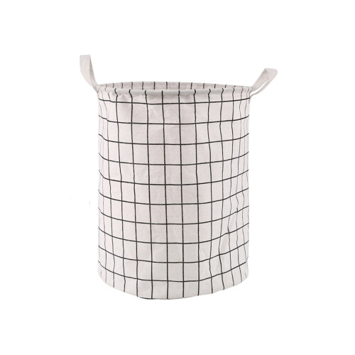 Foldable Grid Cotton Linen Hamper for Family Storage-White S
