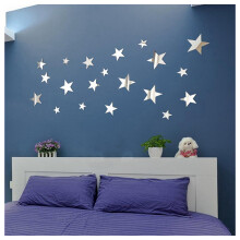 3D Sticker, 60 x Star Art Mirror Wall Sticker Surface Decal Home Room DIY Art Decor (Silver)
