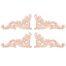 4Pcs Wood Carved Corner Onlay Unpainted Applique Frame Door Decors Decal 15x8x0.8cm