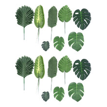 136 Pieces 8 Kinds Tropical Party Decorations Jungle Monstera Leaves , Artificial Leaves with Faux Stem
