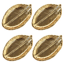 4X Dekorative Blatt Gold Keramik Teller Porzellan SüßIgkeiten Trinket Dish Schmuck Obst Servier Tablett Speicher Platte Geschirr Geschirr