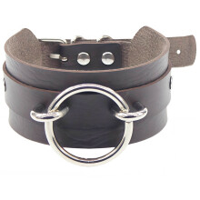 Collier de cou en cuir PU réglable en forme de O-Marron foncé