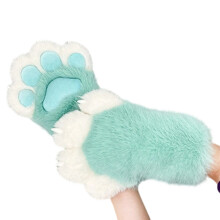 Pelzige Plüsch-Katzenpfoten-Handschuhe,- Mintweiß