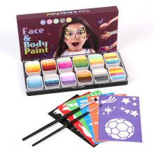 Aquarell-Gesichtsfarbe-Set mit 12 Farben, 3 Pinseln und 6 Schablonen