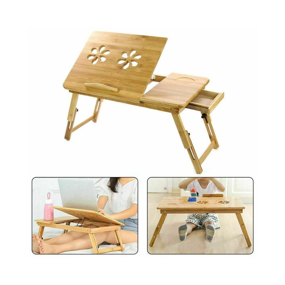 (Bamboo Desk) Laptop Bed Table, Bed Desk With Foldable Legs & Cup Slot, Adjustable Trays, Reading Book Holder Notebook Laptop 5734131515977