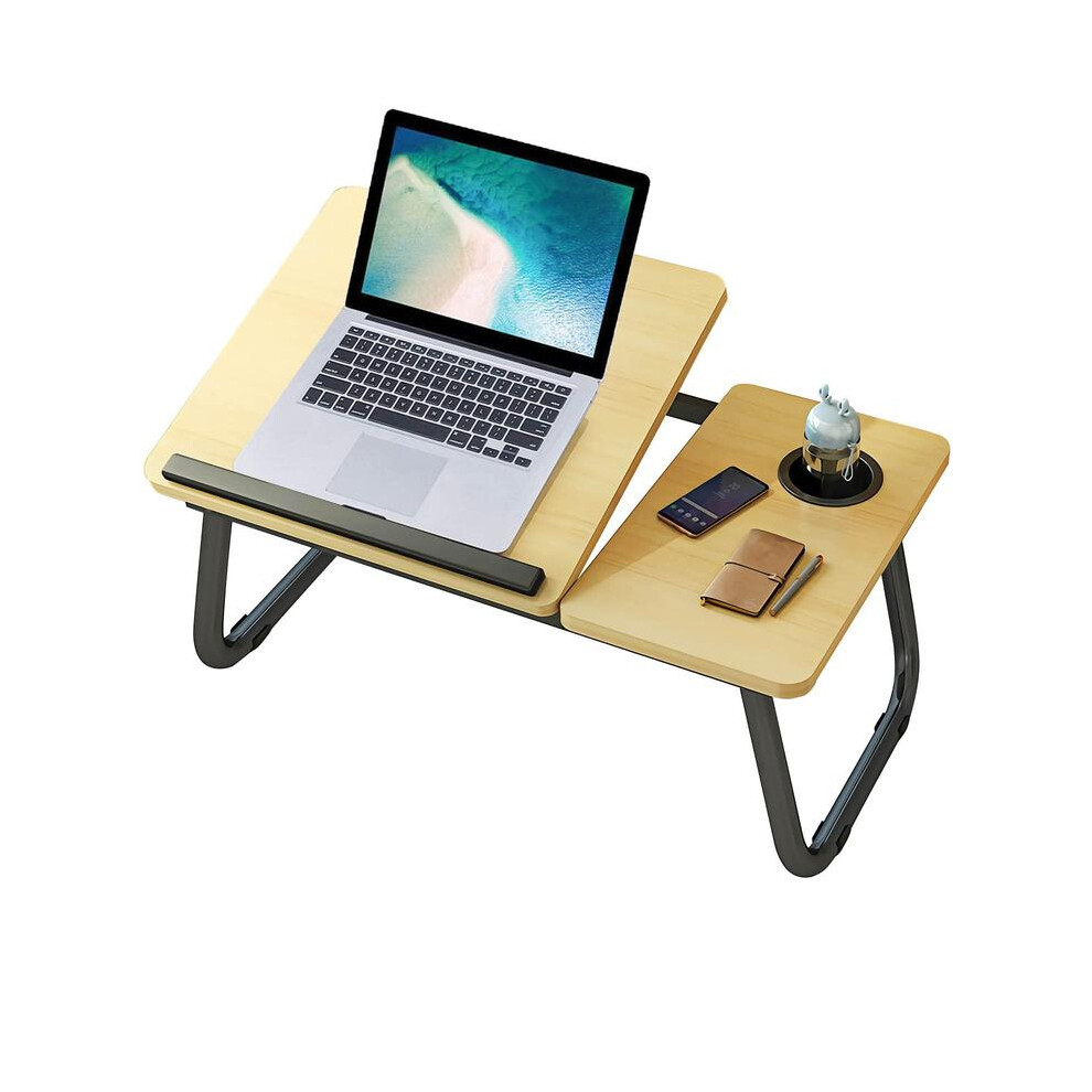 (Walnut) Laptop Bed Table, Bed Desk With Foldable Legs & Cup Slot, Adjustable Trays, Reading Book Holder Notebook Laptop 5734131516028