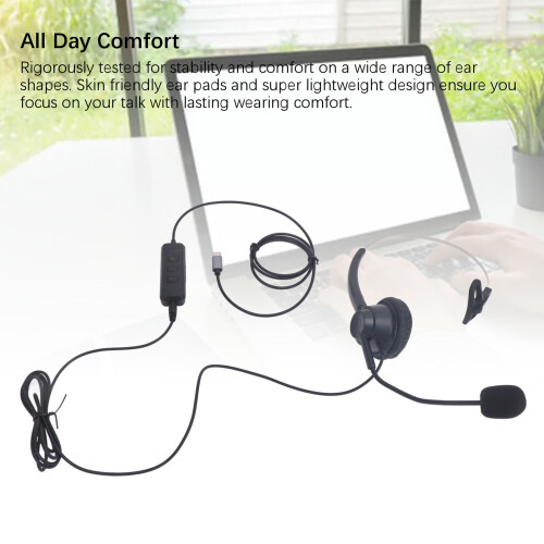 Single Ear USB-C/3.5mm Noise Cancelling Headset for PC, Laptop, Tablet, Black 2