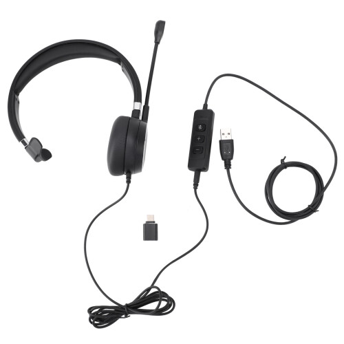 Cuffia mononucleare USB con microfono, USB-C e 3,5 mm, nero 1
