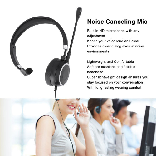 Cuffia mononucleare USB con microfono, USB-C e 3,5 mm, nero 2