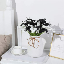 40Pcs Calla Lily Bridal Wedding Bouquet PU Artificial Flowers Arrangement for Home Office Party Decor(Black and White)