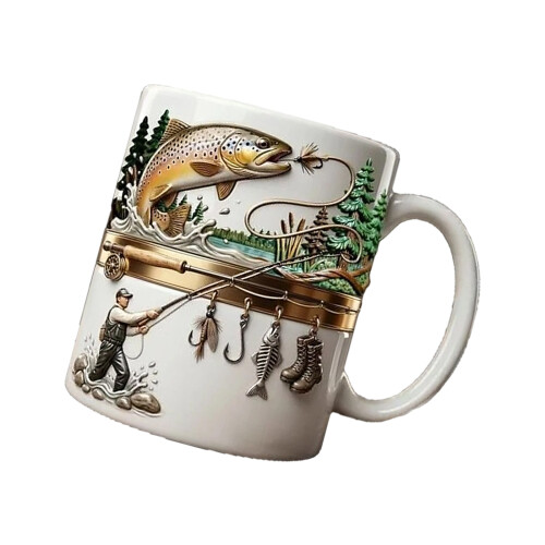 Elegant Drinking Cup with Handle Creative Fishing Themed-11oz