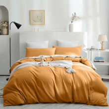(Ocher, Single (137 x 200 cm)) Luxury 3 Piece Dyed Duvet Set | Ultra Soft Microfiber Bedding with 2 Pillowcases | Elegant, Comfortable & Durable |