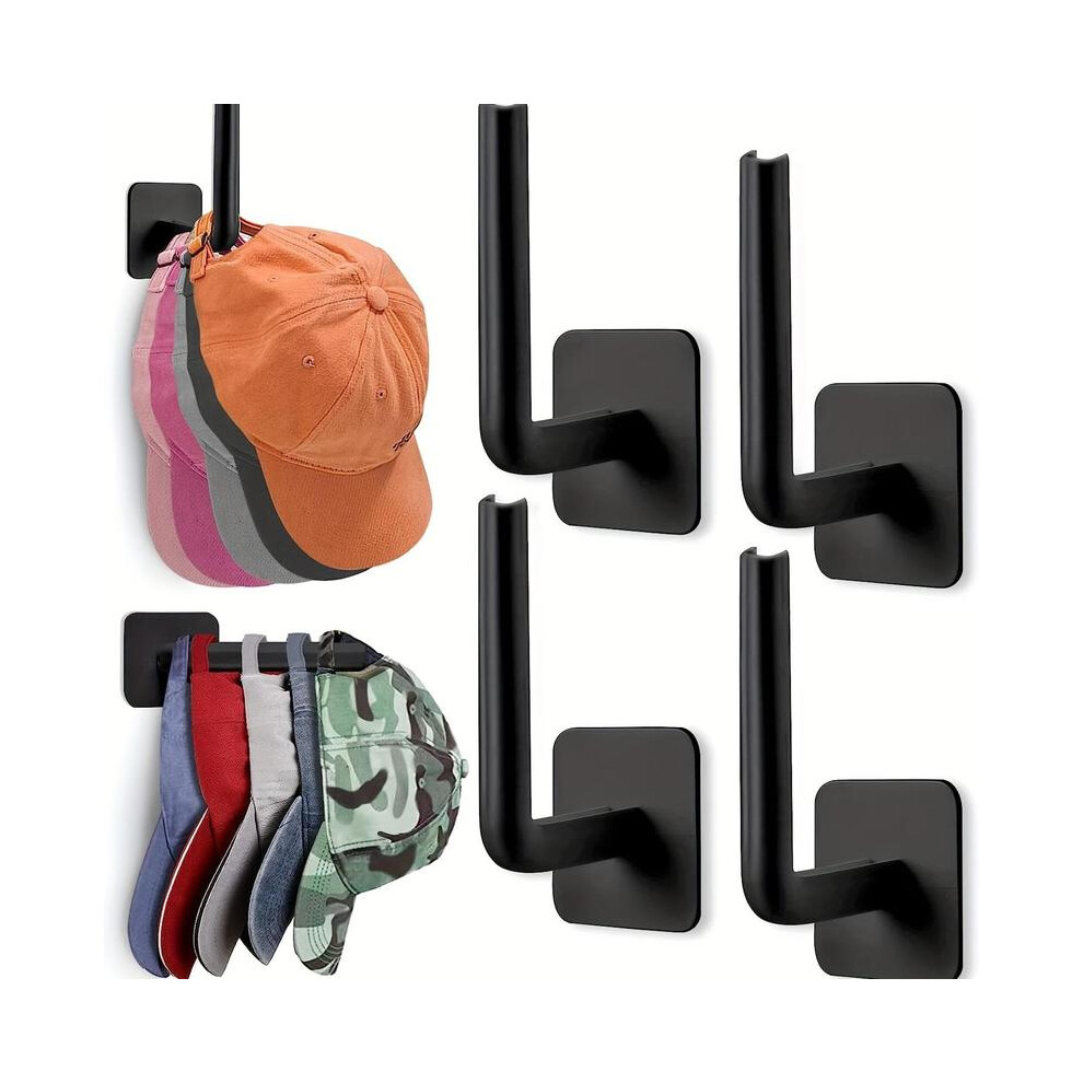 (Black, One-Size) Punch-Free Hat Storage Hook, 4 Counts Hanging Plastic Hook For Keys Hat Towels, Self-Adhesive Hook For Entryway Hallway 5011686713363