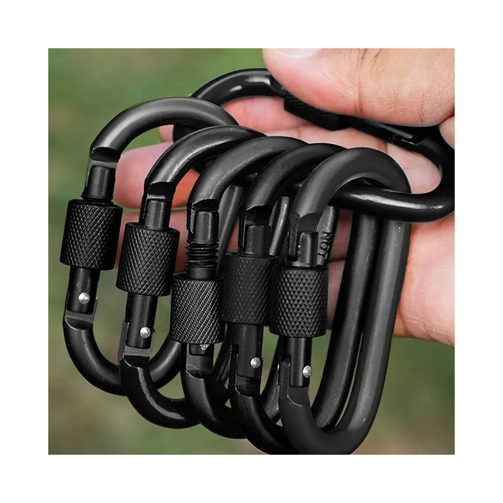 (Black, 6 Counts/Set) D-Shaped Spring Hook, 6 Counts/Set Durable Outdoor Keychain Buckle, Multifunctional Portable Carabiner For Outdoor 5011686713325