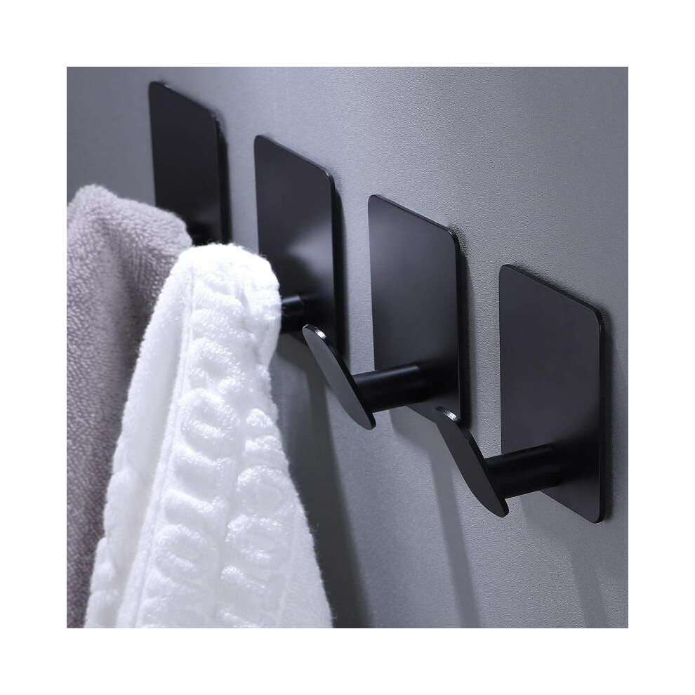 (Black, One-Size) Wall Mounted Towel Hook, 4 Counts Modern Stainless Steel Wall Mounted Adhesive Towel Hooks, Home Organizers For 5011686712571