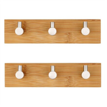 Wooden Hangers Self Adheisve Wall Hanging Stainless Steel Bambo Hook Coat Umbrella Clothes Bags Holder