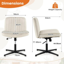 ([New Low Price] Velvet-Beige-no Wheels) COSTWAY Faux Fur/Linen Fabric/Velvet/PU Leather Upholstered Office Chair, Height Adjustable
