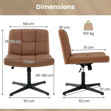(PU Leather Upholstered-Brown-no Wheels) COSTWAY Faux Fur/Linen Fabric/Velvet/PU Leather Upholstered Office Chair, Height Adjustable