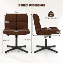 (Faux Fur-Coffee-no Wheels) COSTWAY Faux Fur/Linen Fabric/Velvet/PU Leather Upholstered Office Chair, Height Adjustable