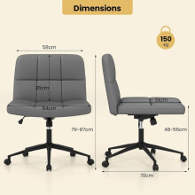 (PU Leather Upholstered-Grey-with Wheels) COSTWAY Faux Fur/Linen Fabric/Velvet/PU Leather Upholstered Office Chair, Height Adjustable